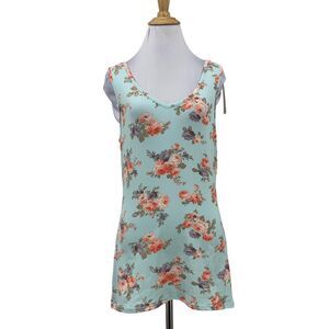 Honey &Lace Melrose Floral Tank Womens L Large Sea Glass Sleeveless V Neck